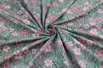 Pearl Aqua Green Floral Handblock Printed 100% Pure Soft Cotton Fabric - Image 3