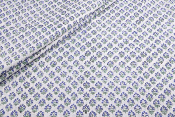 Pre-Cut 1.40m Natural White Floral Handblock Printed 100% Pure Soft Cotton Fabric