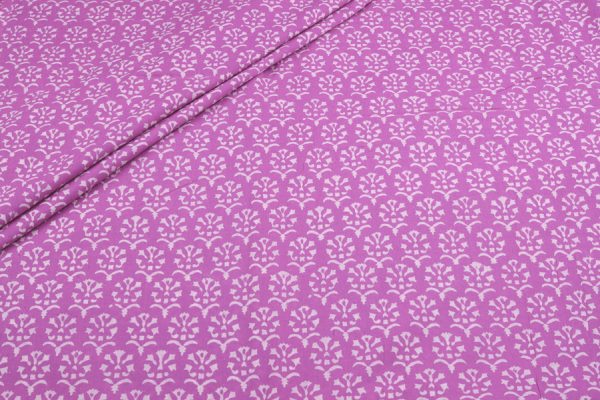 Pre-Cut 2m Orchid Pink Bagru Handblock Printed Cotton Fabric