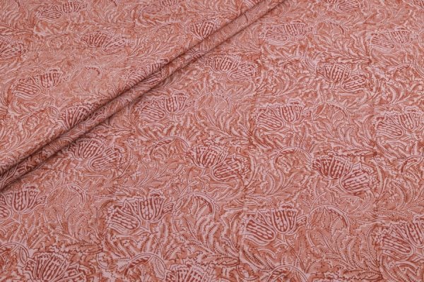 Pre-Cut 1m Sweet Salmon Red Handblock Kalamkaari Printed Cotton Fabric2.5