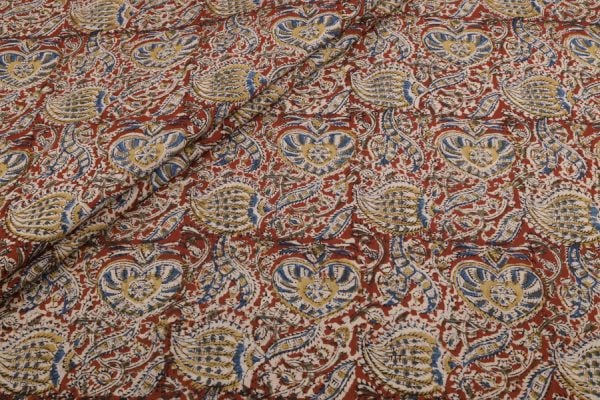 Madder Red Handblock Kalamkaari Printed Cotton Fabric