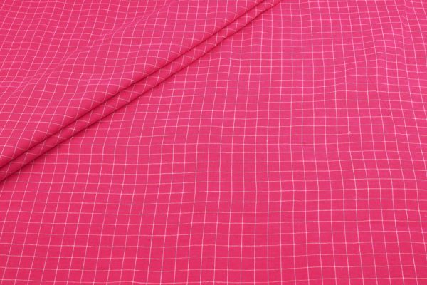 Pre-Cut 1.50m Razmatazz Pink Flowy HandLoom Woven Checkered Pure Soft Cotton Fabric