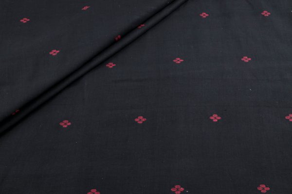 Pre-Cut 1.45m Natural Black Woven Design Flowy HandLoom Pure Soft Cotton Fabric