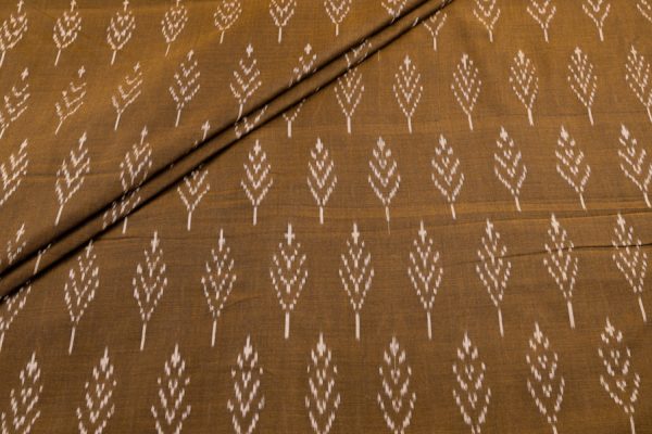 Pre-Cut 1.40m Golden Earth Brown Mercerised Fine Handloom Ikkat Tie-Dye Pure Soft Cotton Fabric