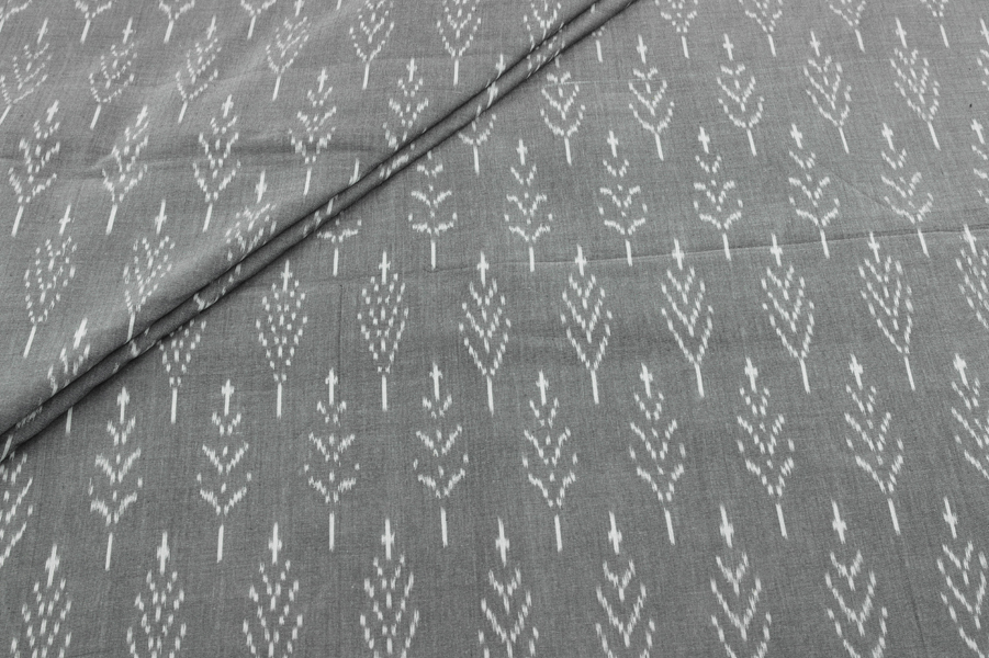 Silver Gray Mercerised Fine Handloom Ikkat Tie-Dye Pure Soft Cotton Fabric Silver Gray Mercerised Fine Handloom Ikkat Tie-Dye Pure Soft Cotton Fabric - Image 1