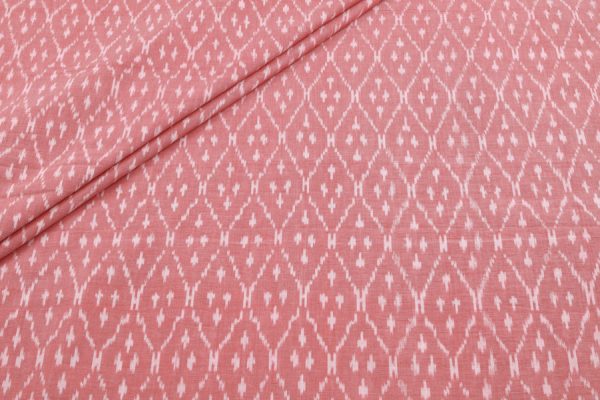 Pre-Cut 1.70m Salmon Pink Mercerised Fine Handloom Ikkat Tie-Dye Pure Soft Cotton Fabric