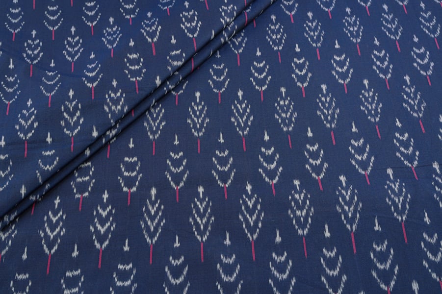Twilight Indigo Blue Mercerised Fine Handloom Ikkat Tie-Dye Pure Soft Cotton Fabric Twilight Indigo Blue Mercerised Fine Handloom Ikkat Tie-Dye Pure Soft Cotton Fabric - Image 1
