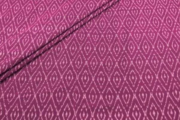 Pre-Cut 2.25m Fuchsia Plum Purple Mercerised Fine Handloom Ikkat Tie-Dye Pure Soft Cotton Fabric