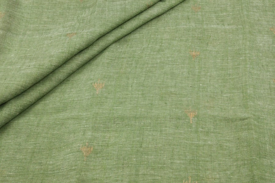 Sage Green Handloom Woven Zari Motif Pure Soft Linen Fabric Sage Green Handloom Woven Zari Motif Pure Soft Linen Fabric - Image 1