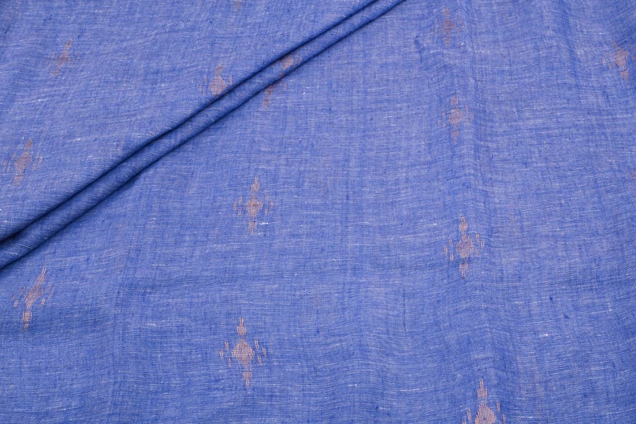 Electric Sapphire Blue Handloom Woven Zari Motif Pure Soft Linen Fabric Electric Sapphire Blue Handloom Woven Zari Motif Pure Soft Linen Fabric - Image 1