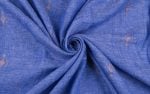Electric Sapphire Blue Handloom Woven Zari Motif Pure Soft Linen Fabric - Image 3