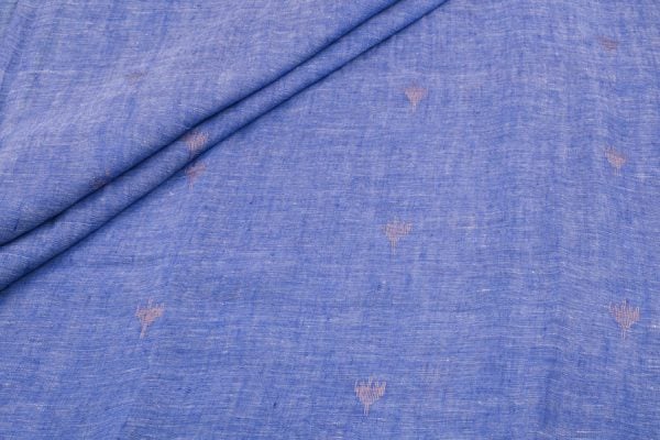 Electric Sapphire Blue Handloom Woven Zari Motif Pure Soft Linen Fabric