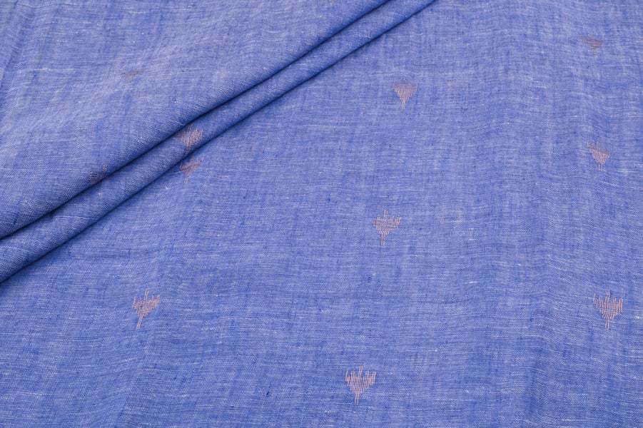 Electric Sapphire Blue Handloom Woven Zari Motif Pure Soft Linen Fabric Electric Sapphire Blue Handloom Woven Zari Motif Pure Soft Linen Fabric - Image 1