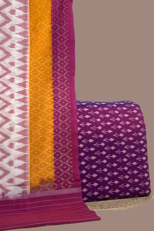 Pink - 2pc Ikkat Cotton Dupatta and Handloom Soft Ikkat Cotton Top Fabric Set Pink - 2pc Ikkat Cotton Dupatta and Handloom Soft Ikkat Cotton Top Fabric Set - Image 1