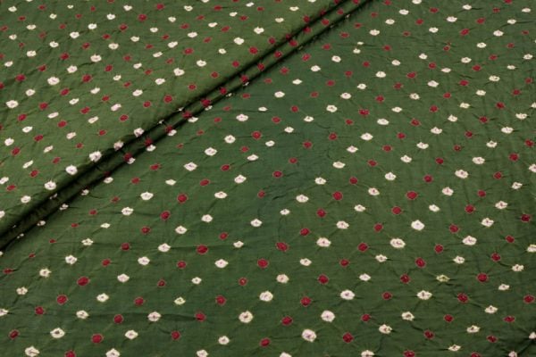 Olive Green Bandhani Tie Dye 100% Pure Soft Cotton Satin Finish Fabric