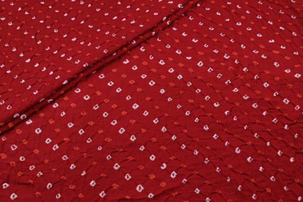 Pre-Cut 1.90m Deep Maroon Red Bandhani Tie Dye 100% Pure Soft Cotton Satin Finish Fabric