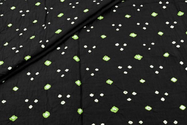 Pre-Cut 1.70m Jet Black Bandhani Tie Dye 100% Pure Soft Cotton Satin Finish Fabric