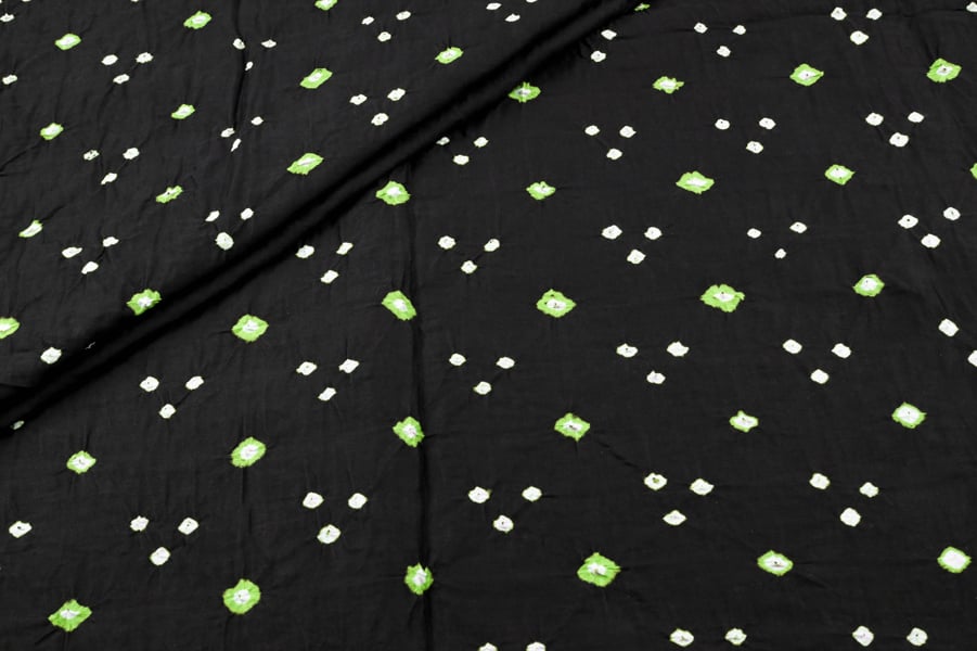Jet Black Bandhani Tie Dye 100% Pure Soft Cotton Satin Finish Fabric Jet Black Bandhani Tie Dye 100% Pure Soft Cotton Satin Finish Fabric - Image 1
