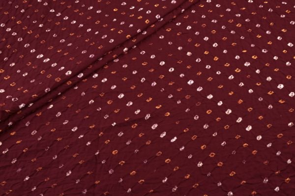 Pre-Cut 0.85m Oxblood Red Bandhani Tie Dye 100% Pure Soft Cotton Satin Finish Fabric