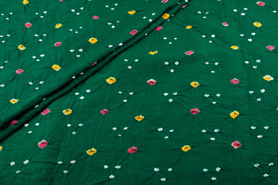 Bottle Green Bandhani Tie Dye 100% Pure Soft Cotton Satin Finish Fabric Bottle Green Bandhani Tie Dye 100% Pure Soft Cotton Satin Finish Fabric - Image 1