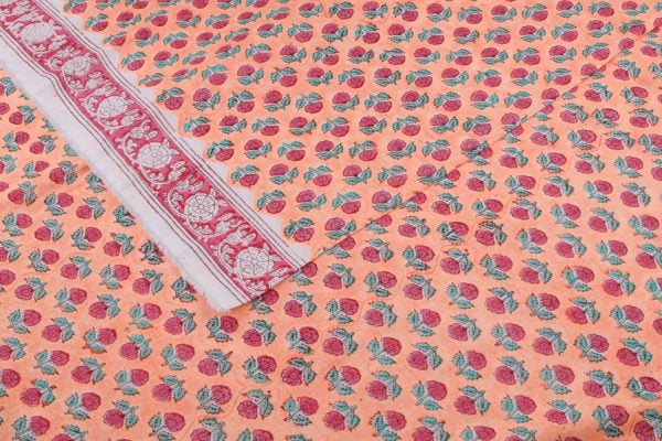 Pre-Cut 2.20m Muted Blush Pink Floral Handblock Printed 100% Pure Soft Cotton Fabric