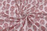 White Floral Handblock Printed 100% Pure Soft Cotton Fabric - Image 3