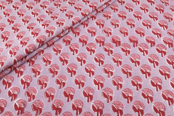 Pre-Cut 2m Soft Mauve Pink Floral Handblock Printed 100% Pure Soft Cotton Fabric