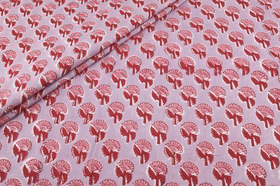Soft Mauve Pink Floral Handblock Printed 100% Pure Soft Cotton Fabric Soft Mauve Pink Floral Handblock Printed 100% Pure Soft Cotton Fabric - Image 1