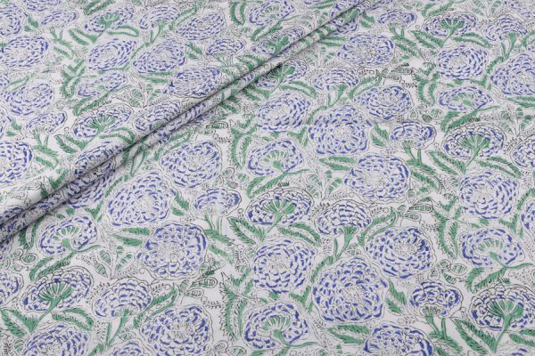 Pre-Cut 0.75m Natural White Floral Handblock Printed 100% Pure Soft Cotton Fabric