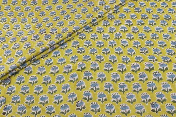 Olive Mustard Floral Handblock Printed 100% Pure Soft Cotton Fabric