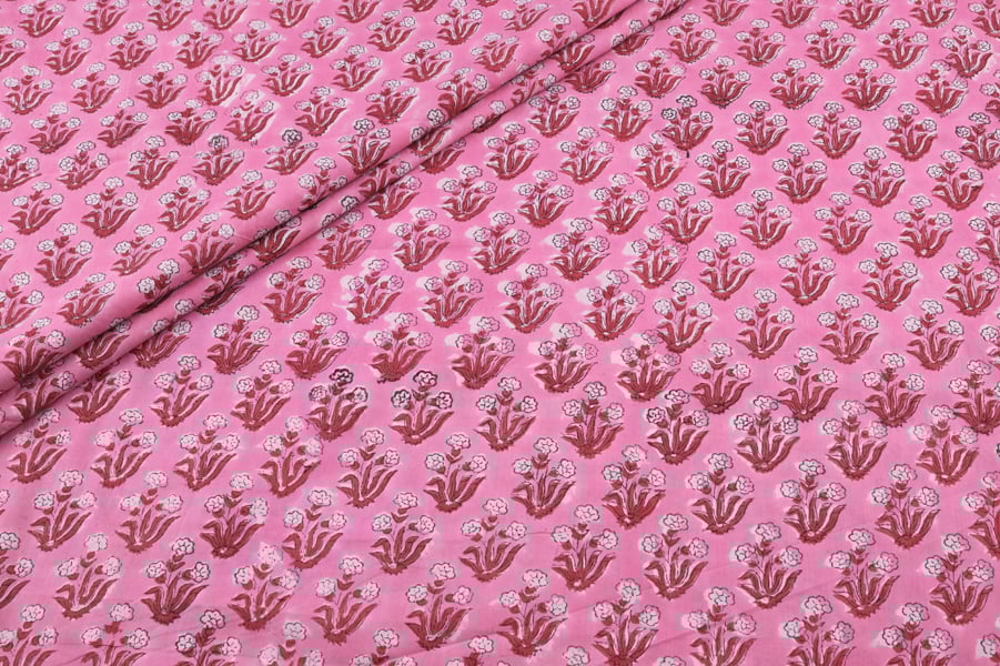 Rose Orchid Floral Handblock Printed 100% Pure Soft Cotton Fabric Rose Orchid Floral Handblock Printed 100% Pure Soft Cotton Fabric - Image 1