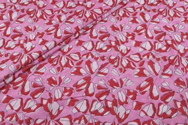 Dusty Orchid Floral Handblock Printed 100% Pure Soft Cotton Fabric