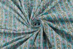 Muted Sea Blue Floral Handblock Printed 100% Pure Soft Cotton Fabric - Image 3