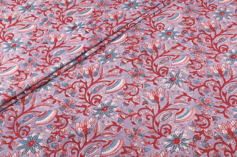 Warm Ash Rose Floral Handblock Printed 100% Pure Soft Cotton Fabric Warm Ash Rose Floral Handblock Printed 100% Pure Soft Cotton Fabric - Image 1