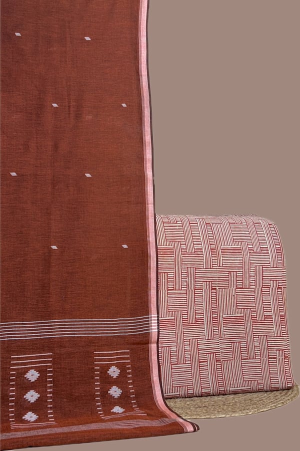 Beige - 2pc Handloom Cotton Dupatta and Bagru Blockprint Pure Soft Cotton Top Set Beige - 2pc Handloom Cotton Dupatta and Bagru Blockprint Pure Soft Cotton Top Set - Image 1