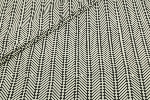 Pre-Cut 1.80m Natural Black Bagru Handblock Printed Cotton Fabric