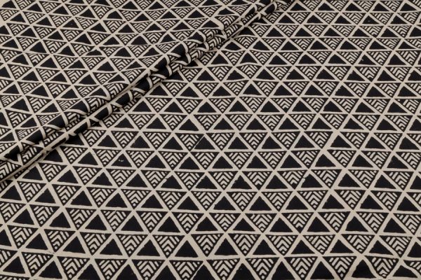 Pre-Cut 1.90m Natural Black Bagru Handblock Printed Cotton Fabric