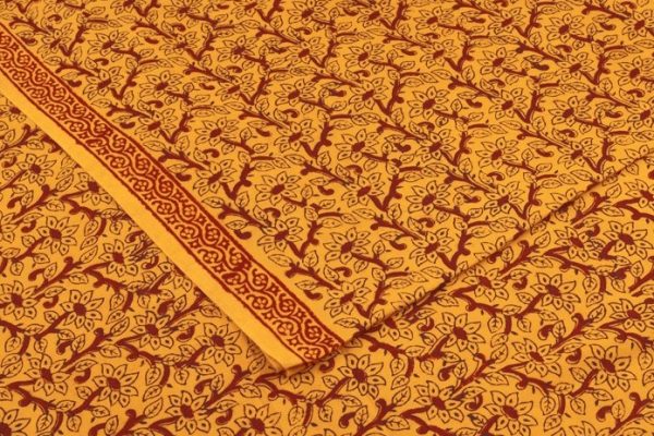 Tangerine Orange Handblock Bagh Printed Cotton Fabric