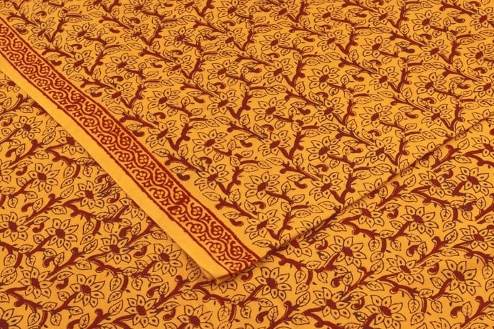 Tangerine Orange Handblock Bagh Printed Cotton Fabric Tangerine Orange Handblock Bagh Printed Cotton Fabric - Image 1