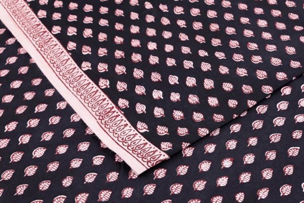 Natural Black Handblock Bagh Printed Cotton Fabric