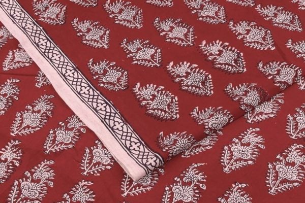 Madder Red Handblock Bagh Printed Cotton Fabric