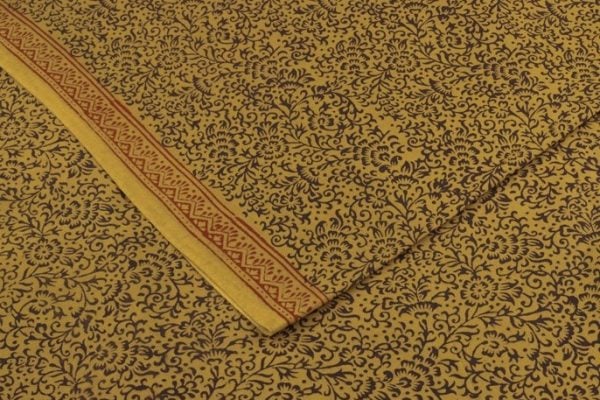 Pre-Cut 1.30m Mustard Yellow Handblock Bagh Printed Cotton Fabric