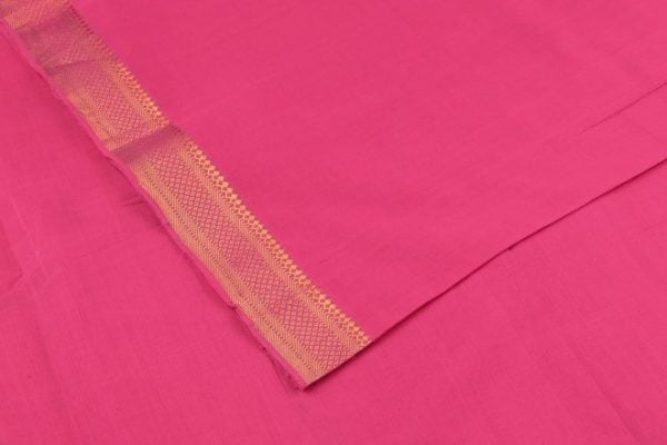 Dark Pink Handwoven Zari Border Pure Cotton Fabric