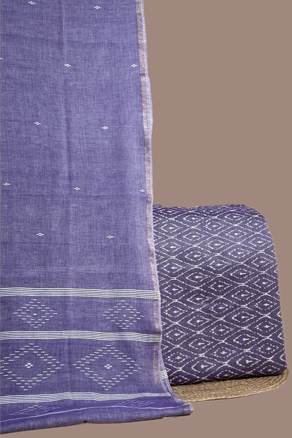 Purple - 2pc Handloom Cotton Dupatta and Handloom Ikkat Top Fabric Set Purple - 2pc Handloom Cotton Dupatta and Handloom Ikkat Top Fabric Set - Image 1