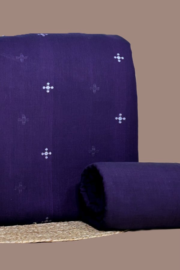 Purple - 2pc Handloom Woven Design Cotton Top and Handloom Soft Cotton Bottom Fabric Set