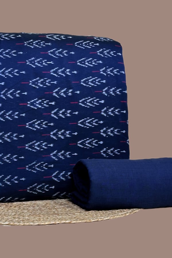 Blue - 2pc HandCrafted Ikkat Top and Handloom Soft Cotton Bottom Fabric Set Blue - 2pc HandCrafted Ikkat Top and Handloom Soft Cotton Bottom Fabric Set - Image 1