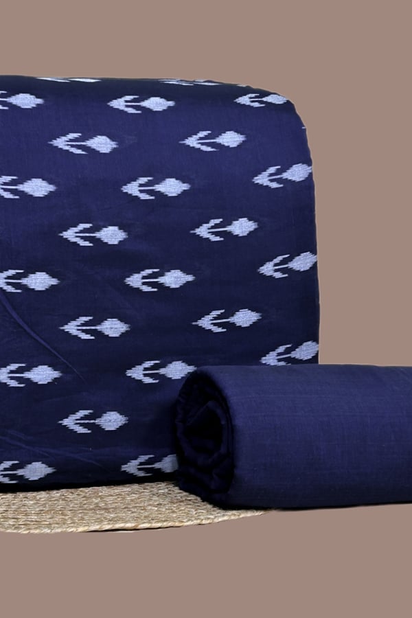 Blue - 2pc HandCrafted Ikkat Top and Handloom Soft Cotton Bottom Fabric Set Blue - 2pc HandCrafted Ikkat Top and Handloom Soft Cotton Bottom Fabric Set - Image 1