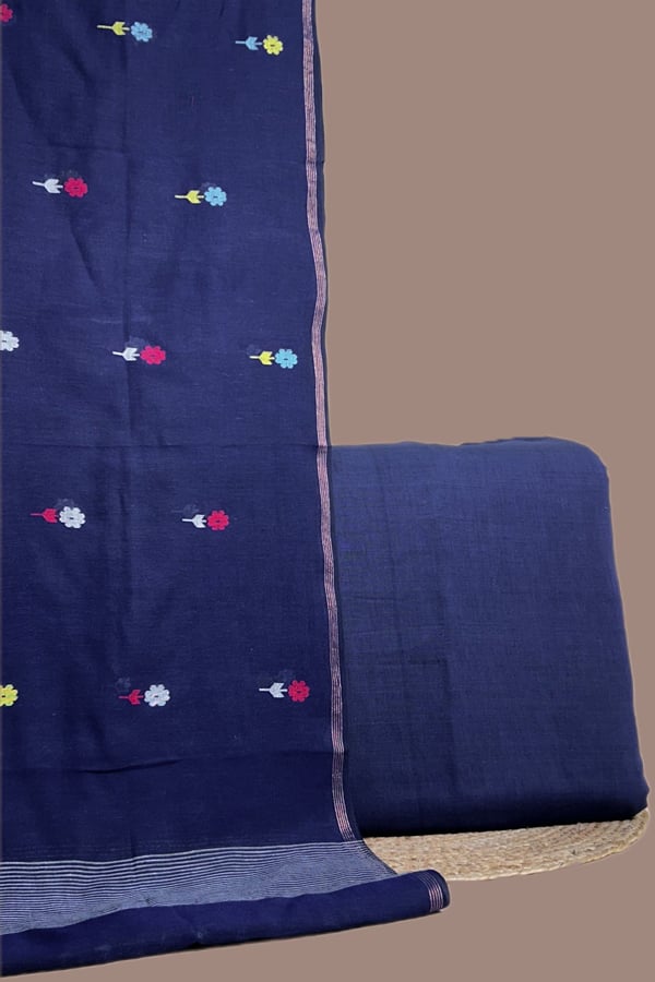 Blue - 2pc Handloom Cotton Dupatta and Handloom Soft Cotton Top Fabric Set Blue - 2pc Handloom Cotton Dupatta and Handloom Soft Cotton Top Fabric Set - Image 1