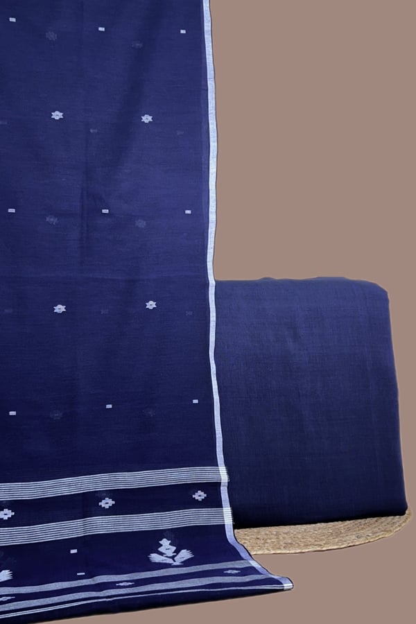 Blue - 2pc Handloom Cotton Dupatta and Handloom Soft Cotton Top Fabric Set Blue - 2pc Handloom Cotton Dupatta and Handloom Soft Cotton Top Fabric Set - Image 1