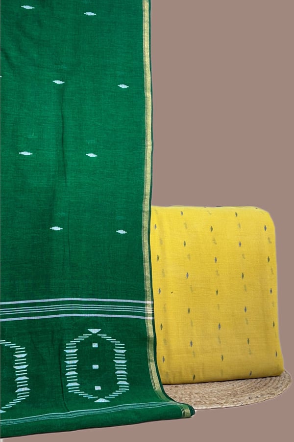 Yellow - 2pc Handloom Cotton Dupatta and Handloom Woven Design Top Fabric Set Yellow - 2pc Handloom Cotton Dupatta and Handloom Woven Design Top Fabric Set - Image 1